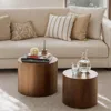 Nesting Coffee Table Set of 2, Modern Round Coffee Table with Non-Slip Feet, Walnut Wooden Circle Accent Tables for  Living Room 6