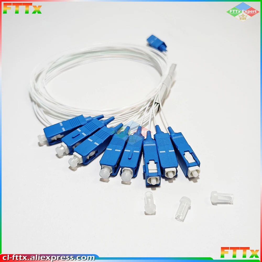 Free Shpping 10pcs/lot 1X8 SC/UPC PLC Splitter SM Single Mode 0.9mm G657A1 LSZH PVC 1m FTTH Fiber Optic Splitter
