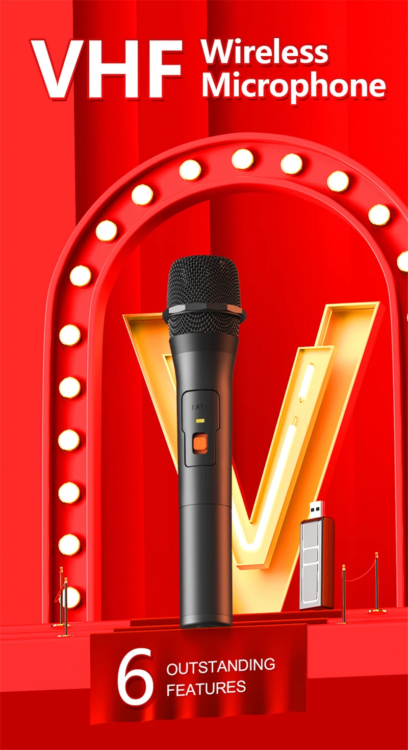 VHF Wireless Handheld Microphone For Recording Stage Speakers Singing Parties Karaoke ABS Paint Universal Wireless Microphone