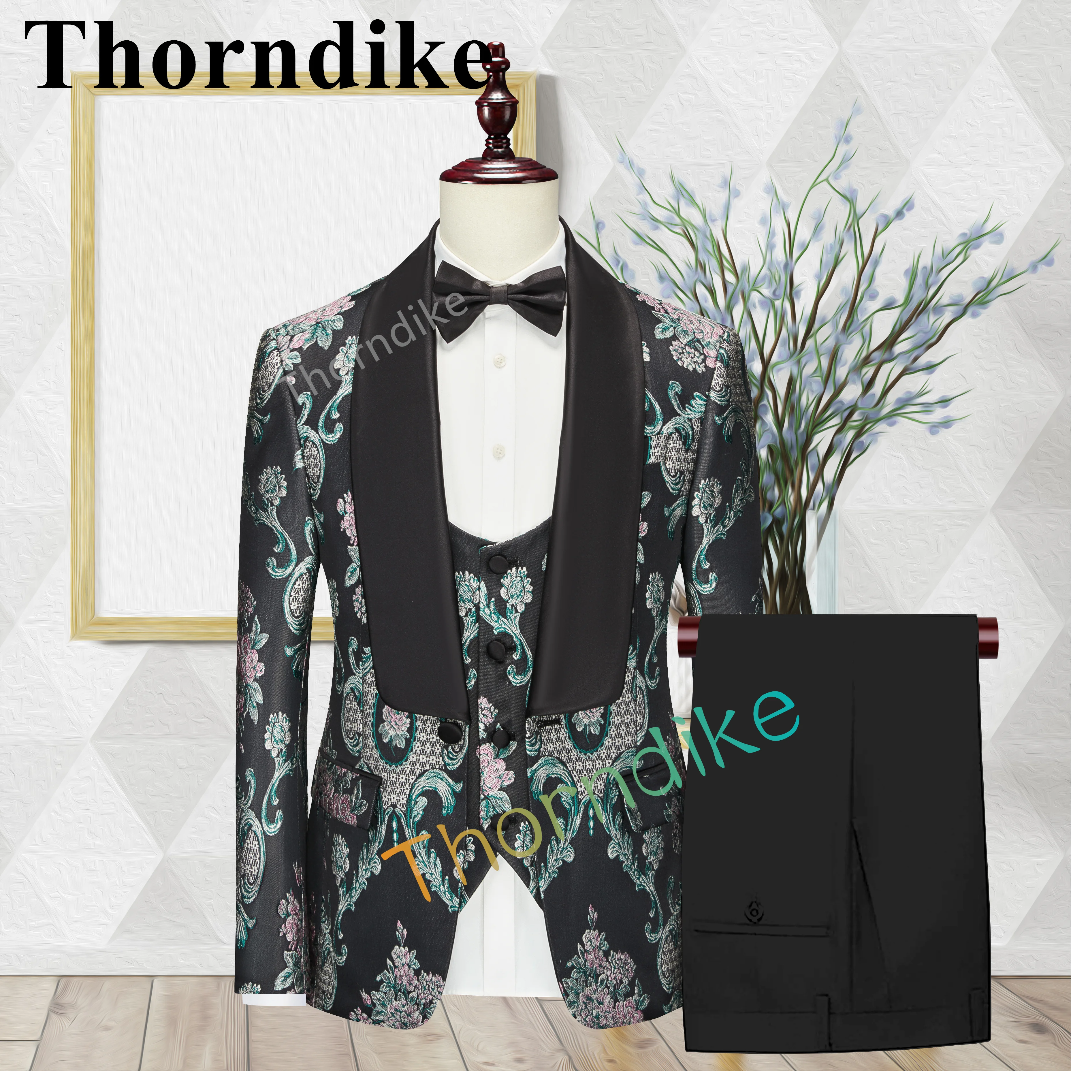

Thorndike New Haute Suit Couture Wedding Groom Casual Jacquard Fabric Tuxedo Best Man Fashion Boyfriend Suit 3-piece Set