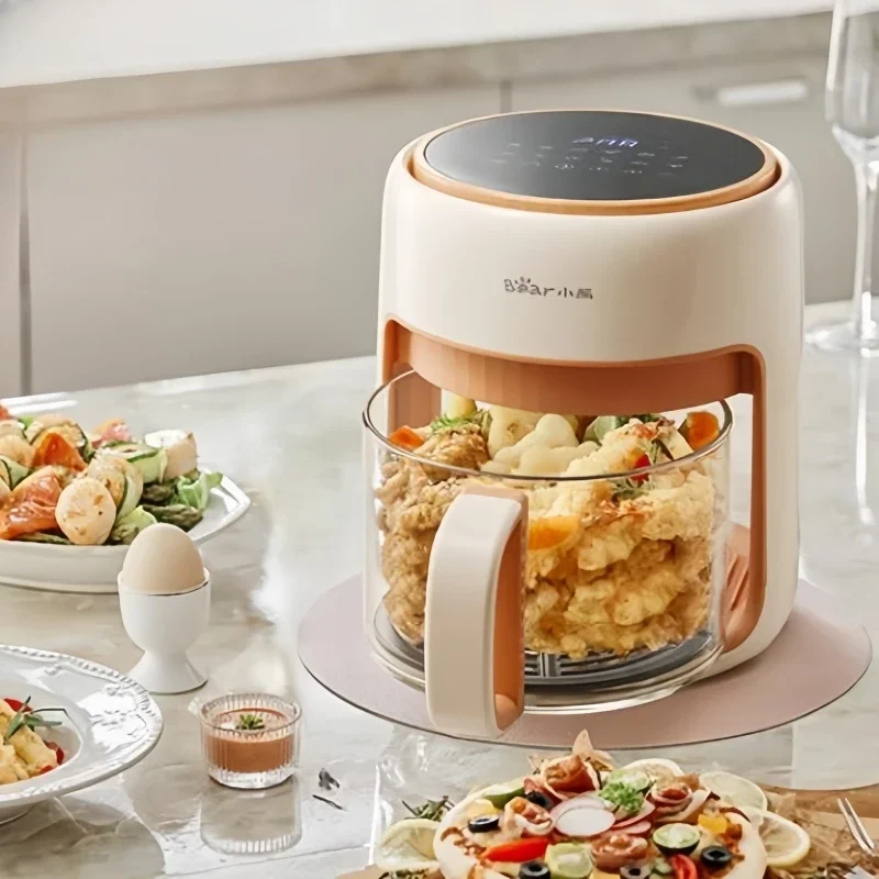 Bear 220V Air Fryer Household 4L Glass Visual New Large Capacity Light Oil Air Electric Fryer Multi-function All-in-one Machine 4