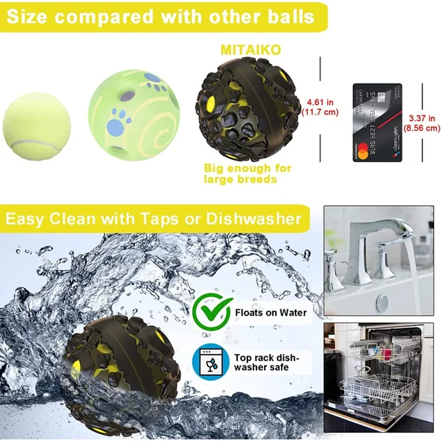 Dog Toy Ball  Interactive Fetch Dog Ball with Fun Squeaky Giggle Sound, Durable for Small Medium Large Dogs, Non-Toxic Elastic 5