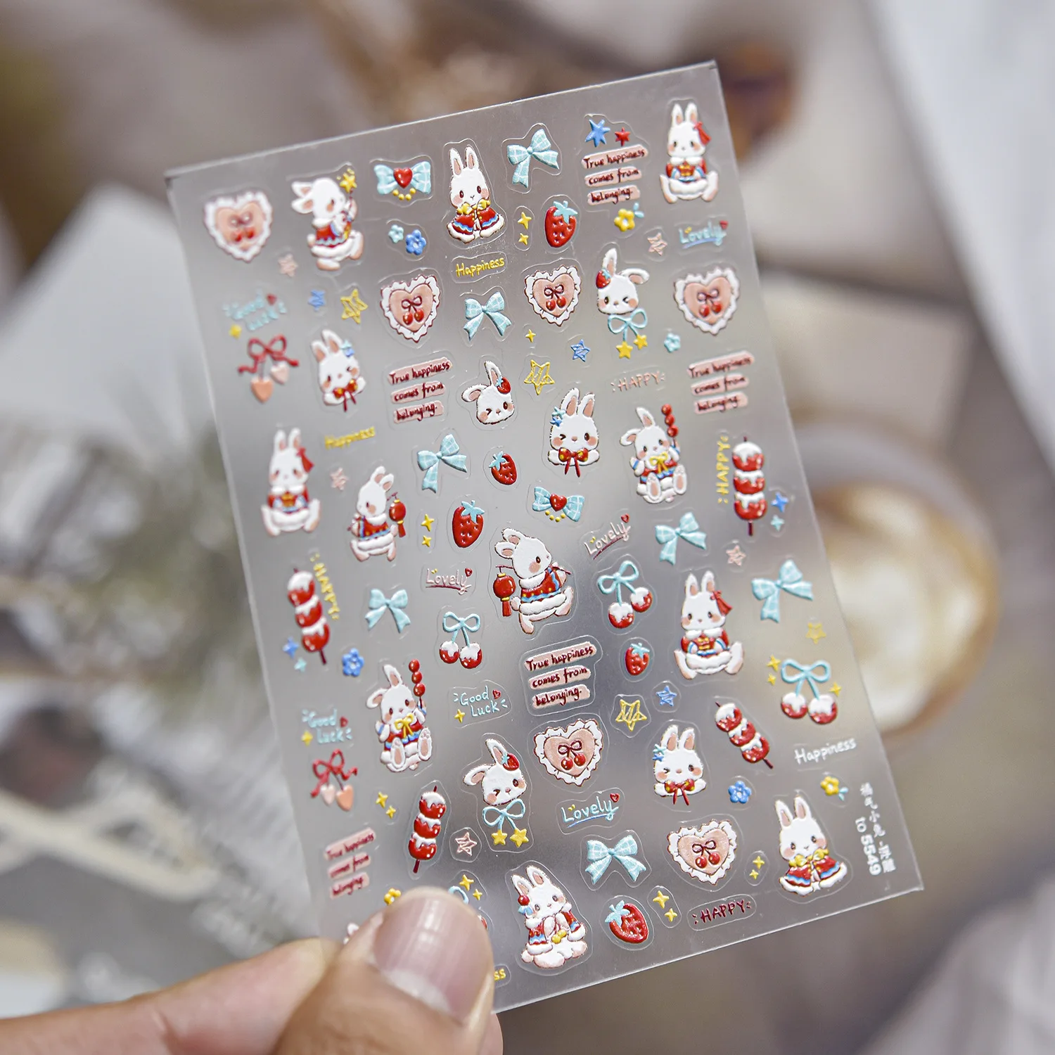 5D 양각 네일 스티커 귀여운 무지개 흰 말 토끼 개 Bowknot 네일 아트 스티커 3D 장식 데칼 DIY 매니큐어 스티커