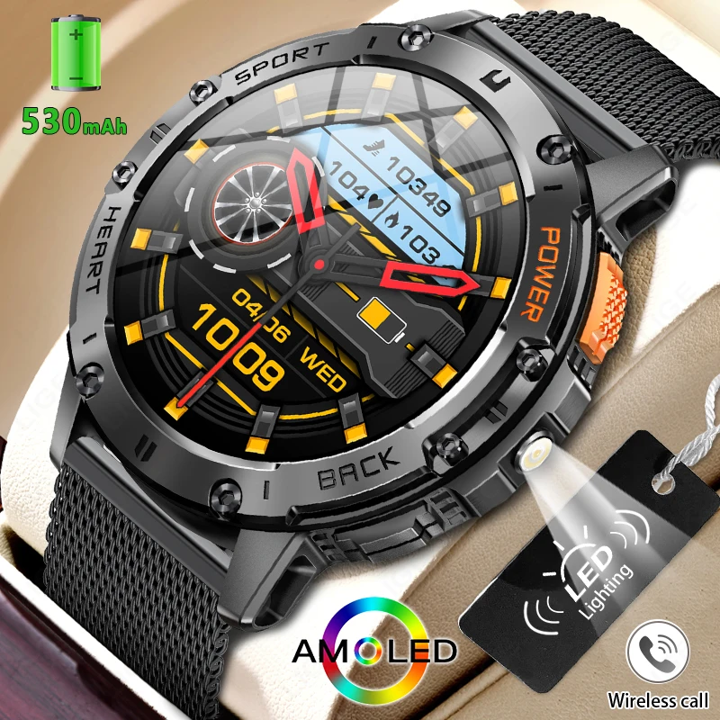 LIGE Men Smart Watch Outdoor LED torcia 530mAh Bluetooth Call