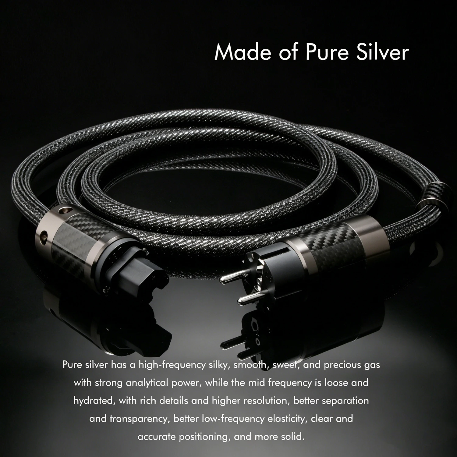 Hifi 순수 실버 전원 케이블 미국/EU Schuko 전원 코드 Audiophile AC 전원 와이어 탄소 섬유 플러그가있는 실버 쉴드 Sweet Sound