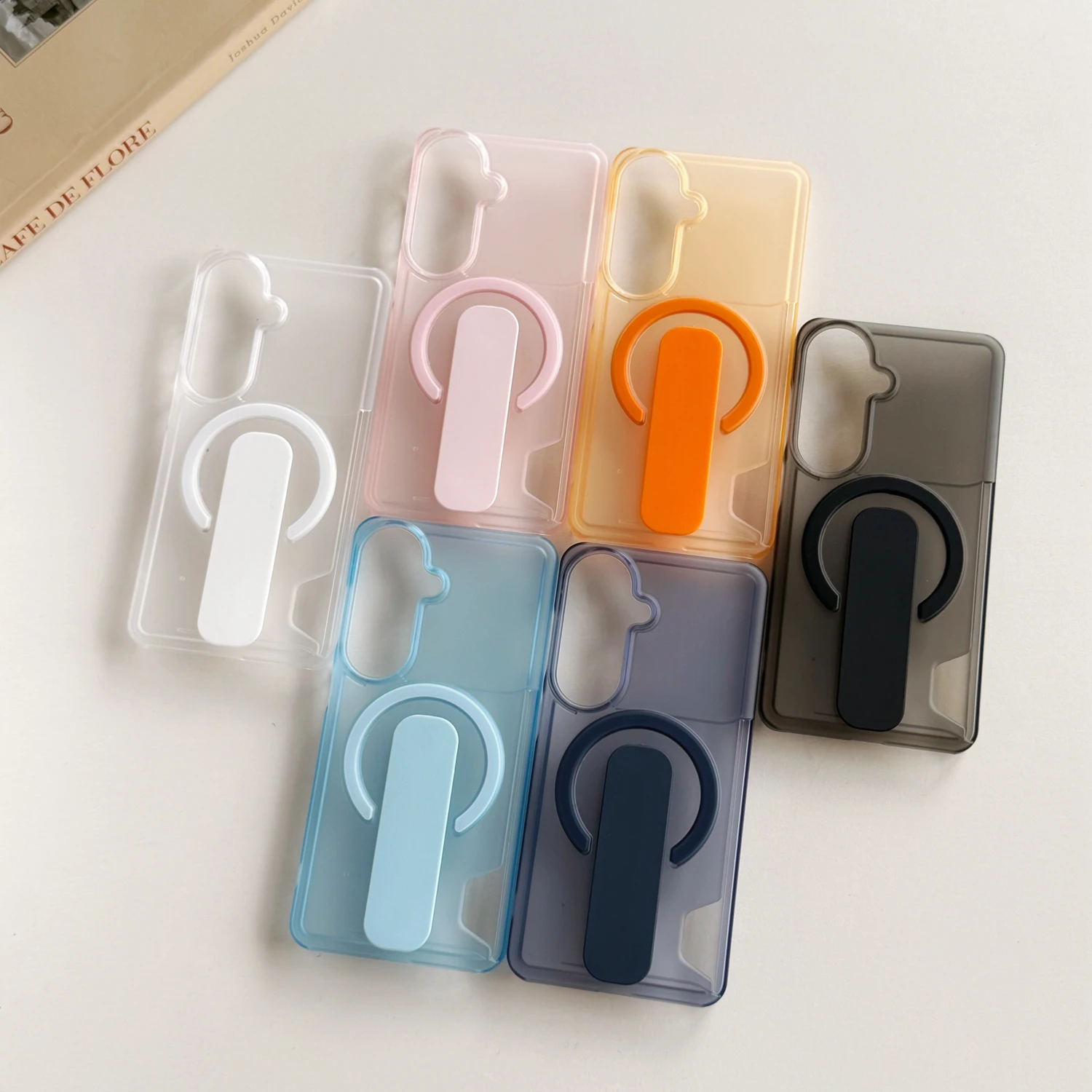 Creative Ring Stand Matte Translucent Magnetic Case with Invisible Card Slot