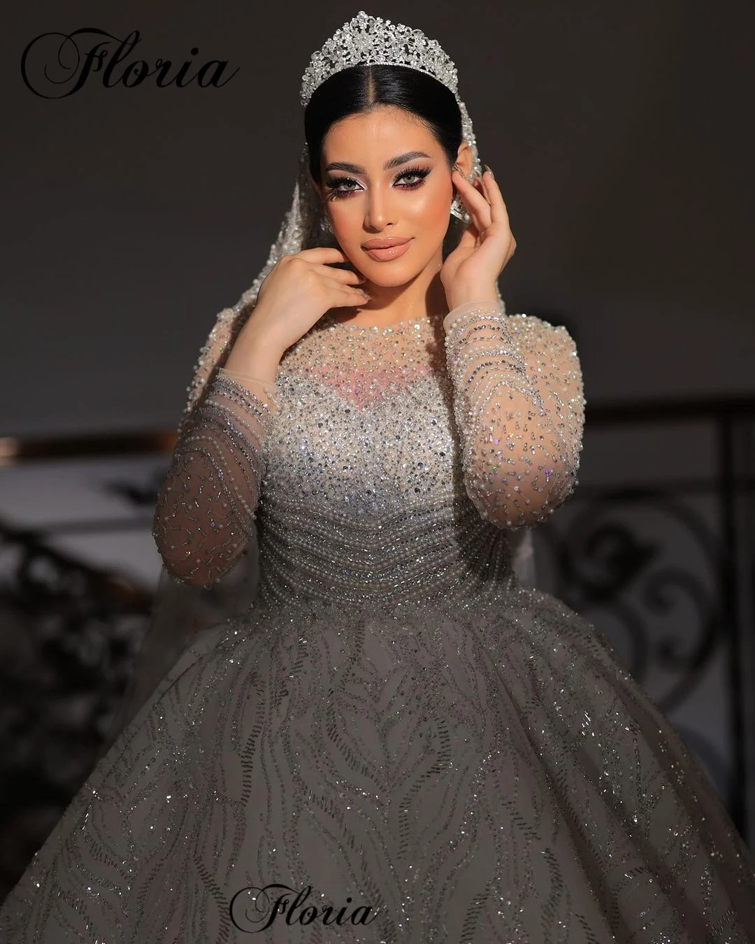 2023 Luxury Shiny Wedding Dresses With Full Sleeves Beaded Elegant Wedding Gowns For Women Vestido Blanco Chapel Brides Dresses 2
