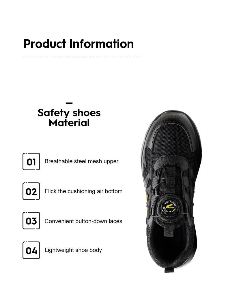 Autumn Safety Shoes Rotated Button Men Sneakers Steel Toe Cap Shoe Work Shoes Puncture-Proof Work Safety Shoes Boots YIZHONCO