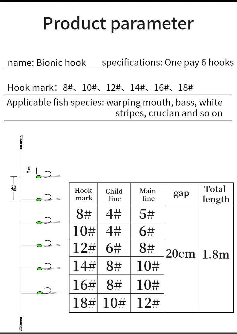 ZYZHE Meeresfischen Sabiki-Haken 1 Set 6 Angelhaken Hochkarbon-Stahlhaken Leuchtende Bootsangel-Jig-Köder Angelzubehör – Detail 2