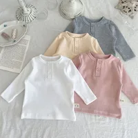 Baby Boy Girl Spring O-neck Solid BottomT- Shirt Children Solid Casual Long Sleeves Pullover Kids Cotton Top Clothes Infant Tees 1