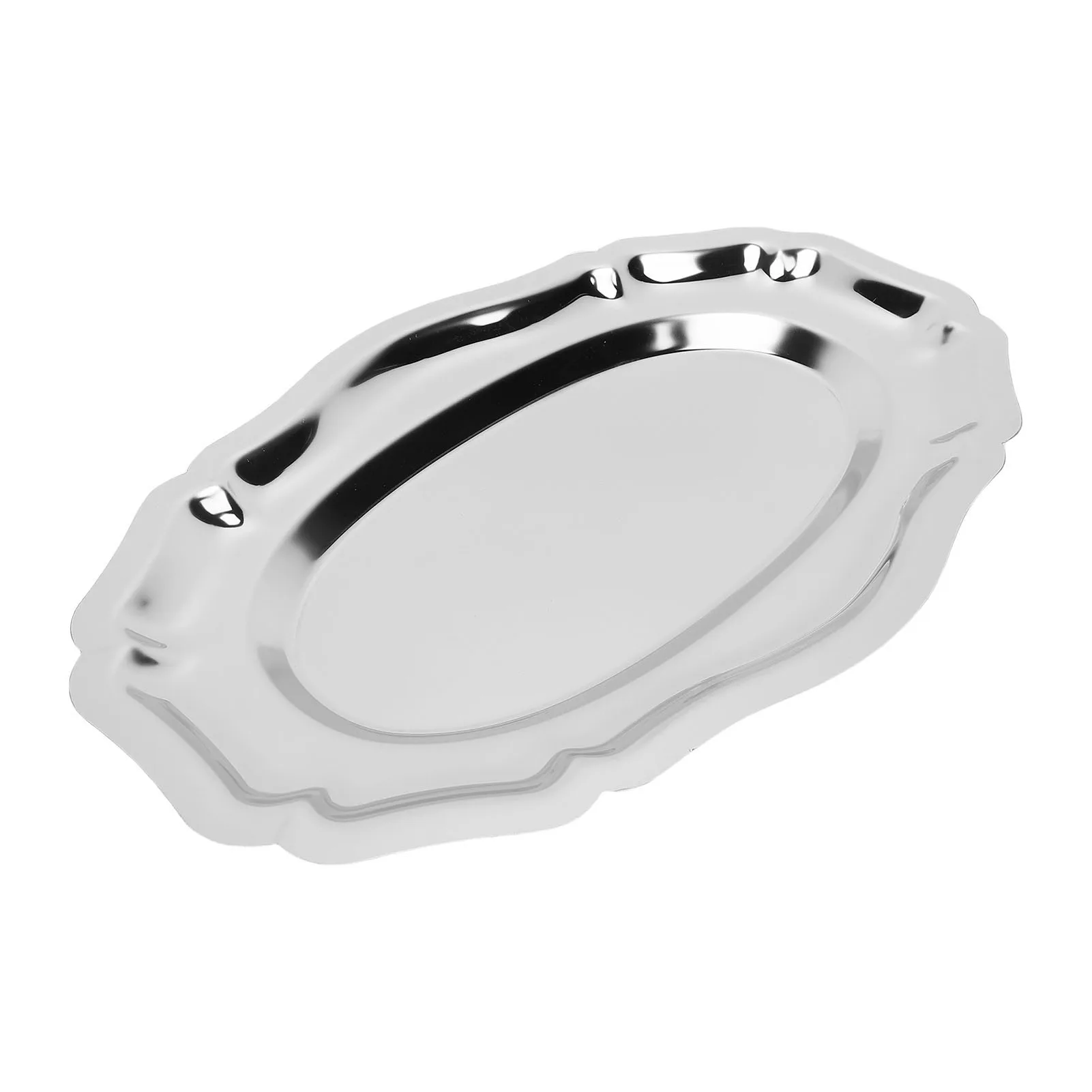 Serving Tray 304 Stainless Steel Dessert Plate Multi Purpose Reusable Decorative Appetizer Platter for Kitchen Party Oval