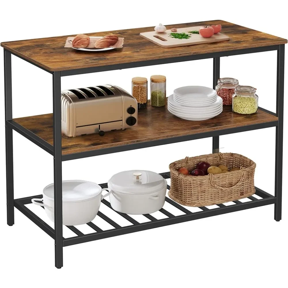 

Kitchen Island with 3 Shelves,47.2 Inches Kitchen Shelf with Large Worktop,Stable Steel Structure,Industrial,Easy To Assemble