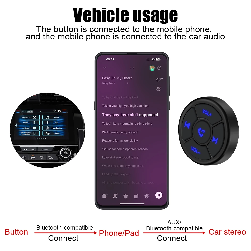 5 Keys Car Motorcycle Steering Wheel Button Wireless Controller Wireless Bluetooths Remote Controller For IOS Android