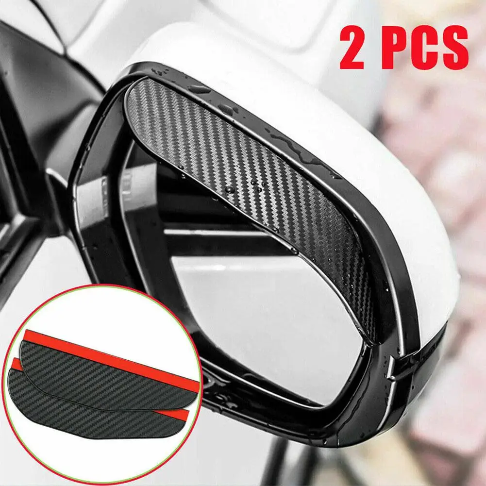 2pcs Car Side Rear View Mirror Rain Eyebrow Visor Carbon Fiber Look Sun Shade Snow Guard Weather Shield Cover Auto Accessories
