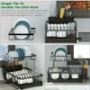 2 Tier Dish Bowl Draine Space Saving Kitchen Counter with Knife Cup and Tableware Holder Dinnerware Organizer Drainboard 4
