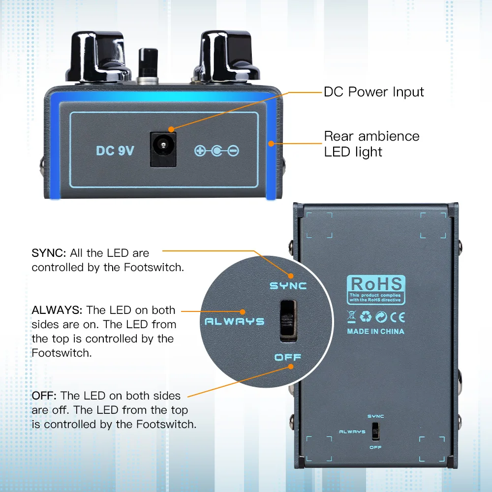 R-14 Reverb Guitar Pedal 9 Digital Reverb Types with Modulation and Trail Functi