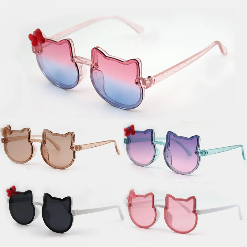 Glitter Cartoon Bowknot Cat Shaped Children Sungalsses Anti-UV Sunscreen Sunglasses Kids Fashion Eye Glasses Kid Outdoor Eyewear fashion sunglasses kids sunglasses children sunglasses