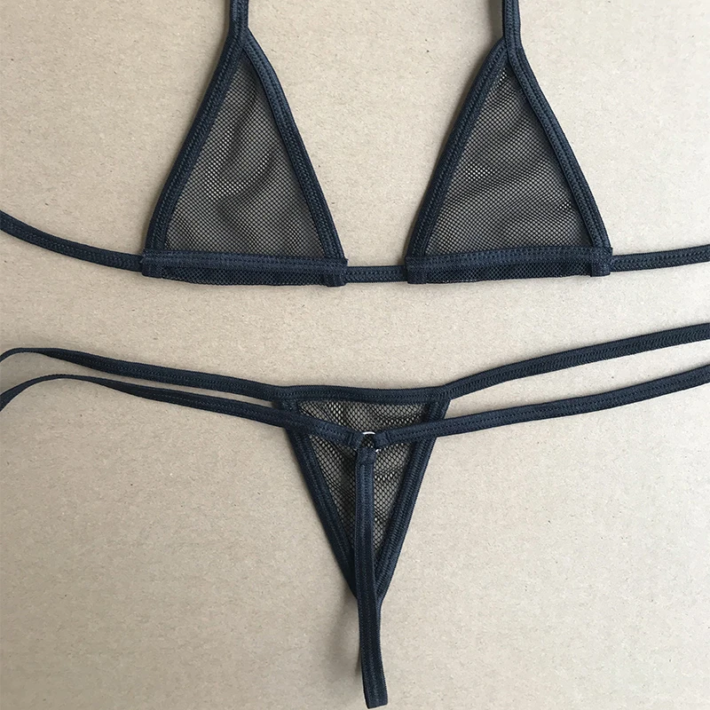 2018 mini micro bikini set top thong string transparante vrouwen sexy driehoek badmode badpak badpak strand zonnen biquini - red mesh - red mesh - Erotiek kopen? | Korting tot 56