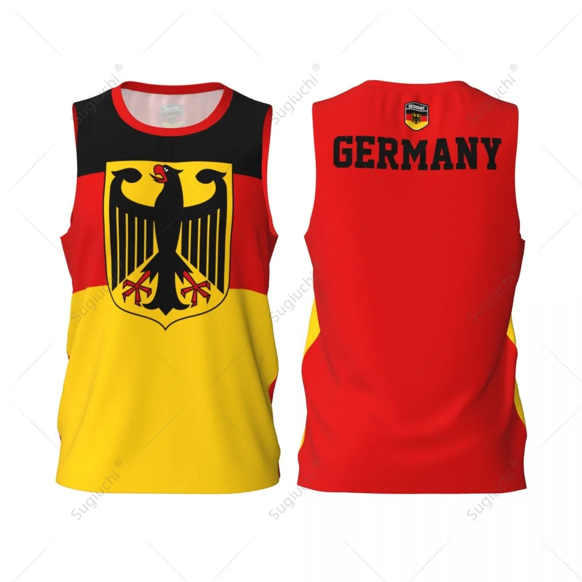thumbnail image 1 of Camiseta deportiva de baloncesto para hombre con bandera de Alemania, camiseta sin mangas multifunción para correr y fitness, nombre personalizado exclusivo y número, 1 of 5