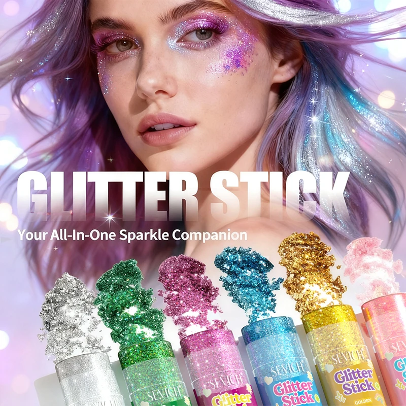Pink Sparkling Glitter Gel Stick for Face and Body - High-Gloss Shine and Bright Makeup