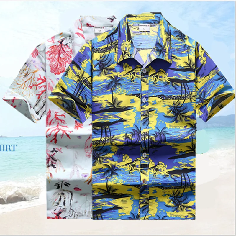 

Summer Breathable Hawaiian Shirts Men Coconut Tree Printed Short Sleeve Button Down Vacation Chemise Homme Plus Size 3Xl 4Xl 5Xl