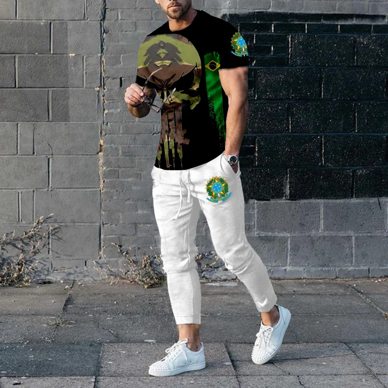 Brazil T Shirt Trousers Sports Suit Men Summer Fashion Tracksuits 2 Piece Sets 3D Printed Man Clothing Short Sleeve Casual Pants