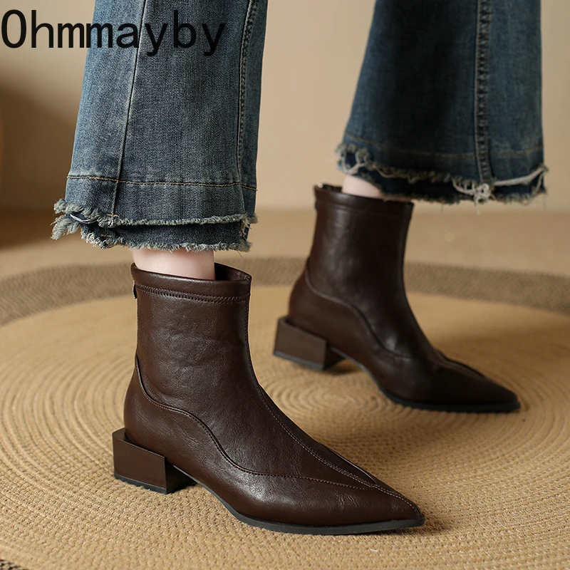 Women Thick Heel Ankle Boots Winter Fashion Short Plush Shoes