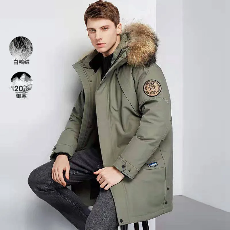 

2024 Men's Winter Down Jacket Removable Fur Collar Hooded Quilted Coat High-End Long New Thick Pie Overcome with Hat Big Collar