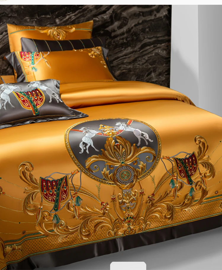 Waliicorners Aristocratic Gold Vintage Silk Brocade Egyptian Cotton Embroidered Luxury Bedding Set Quilt Cover Bed Linen Bedspread 11 S8fd48a51b9a44ce9a48d5a2602f1ef36i