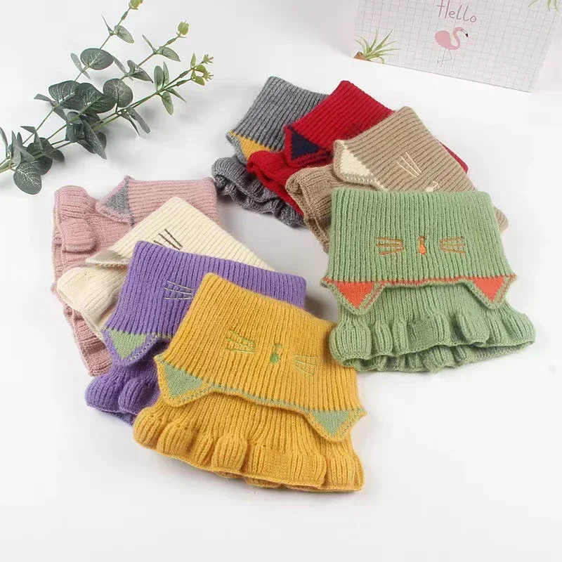 New Warmer Baby Knitted Scarf Cute Cartoon Cat Ruffle Neck Girls Kids Warm Collar Circle Outdoor Winter Scarf