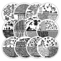 Chinese Style Architecture Stamping Plates Cloud Nail Stamp Stencil Templates Written Word Image Bamboo Nail Art Plates Mountain 1