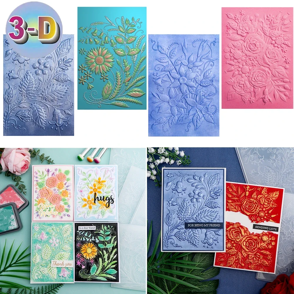New 3D Embossing Folder Blooming Anemone Bouquets Flower and Leaves Pattern For DIY Scrapbooking Album Decor Card Making Craft