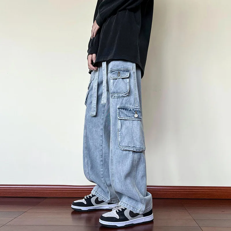 

Women Baggy Jeans Men Retro Multi-pocket Y2K Hip-hop Punk Straight High Waisted Cargo Jeans Couple Outdoor Sports Casual Pants