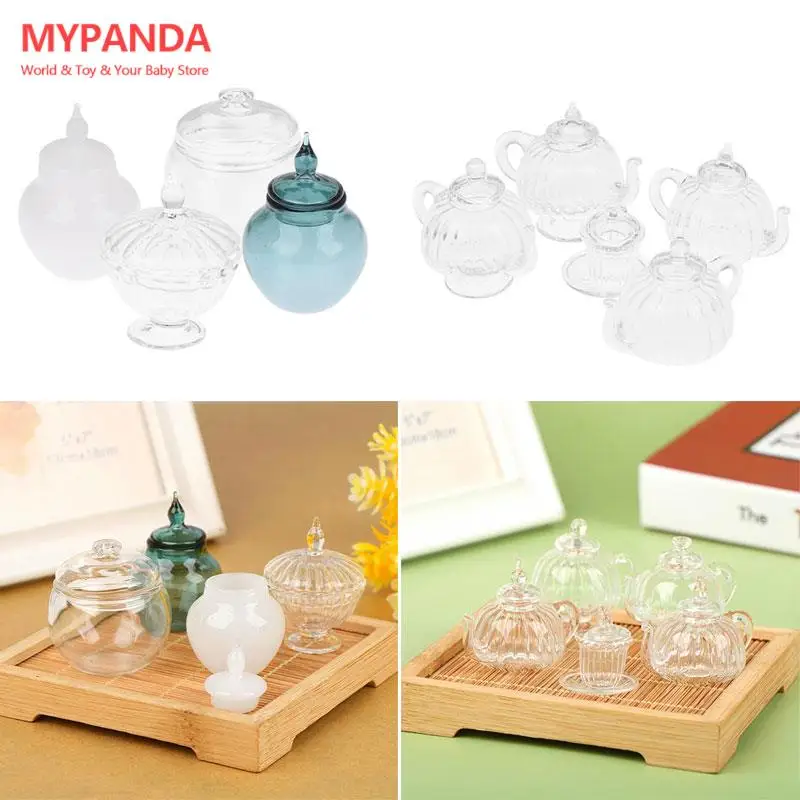 

1/12 миниатюрная стеклянная банка для кукольного домика, прозрачный чайник для чайника, чайник, цветок, строительные игрушки для кукольного дома, мебель, кухонный Декор