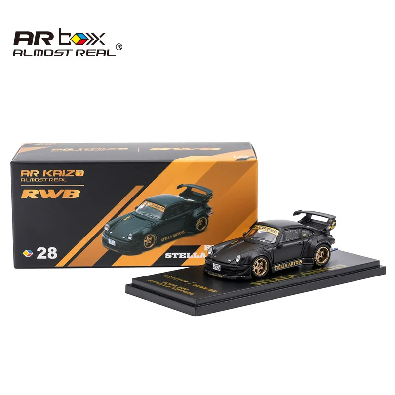 1:64 스케일 새롭고 거의 실제와 같은 AR 박스 RWB 930 스텔라 아르투아 블랙 합금 다이캐스팅 자동차 모형 수집용 차량 (성인 수집가용)