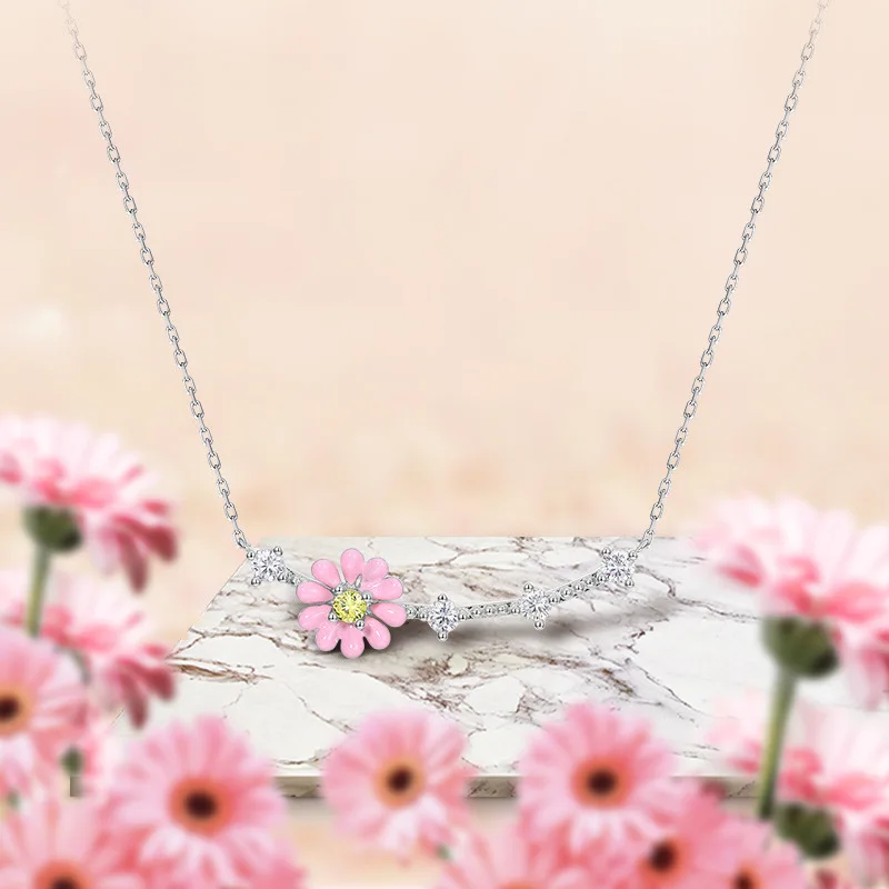 

Женская цепочка с подвеской в виде цветка, из серебра 925 пробы