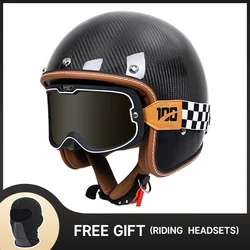 Retro Carbon Fiber Helmet Motorcycle 3/4 Open Face Helmet Motocross Racing Casco Motorbike Helmets casco de moto DOT Approved