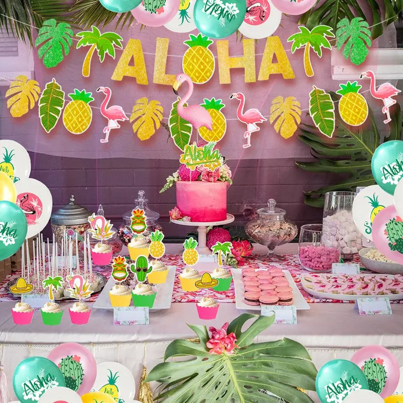 Tropical Hawaiian Party Decoration Hawaii Party Supplies Flamingo Decor Luau Wedding Birthday Party Accessories Aloha photo booth props printable
