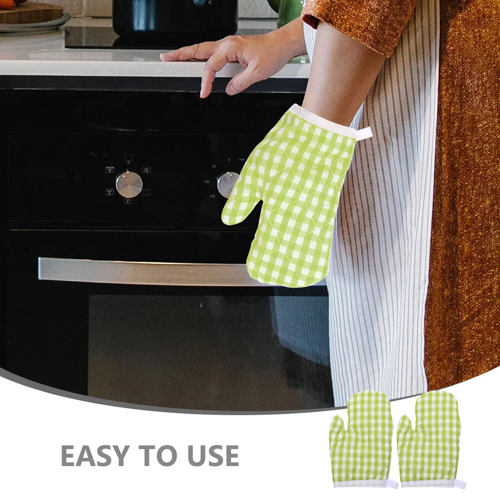 2 Pcs Heat Resistant Oven Mitts Kitchen Gloves Baking Gloves Polyester Material Hand Protection Thickened Mittens Oven