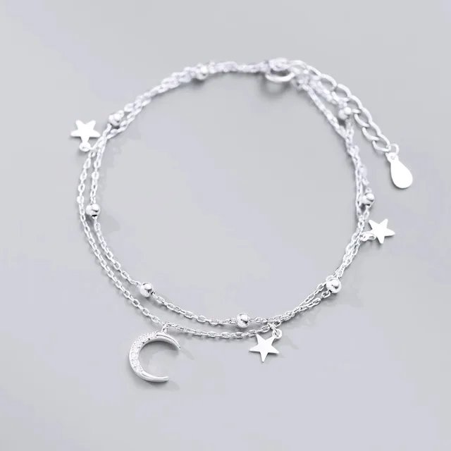 Sparking 925 Sterling Silver Star Moon Bracelets For Women Girls Vintage Korean Crystal Bracelets Party Charm Jewelry Gifts 1