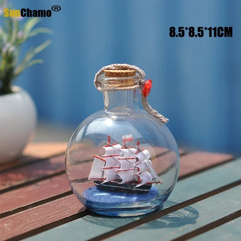 Home Decor Mediterranean Style Mini Ship Boat Drift Bottle Charm Small Wood Cork Glass Vial Valentine's Day Gift Vials