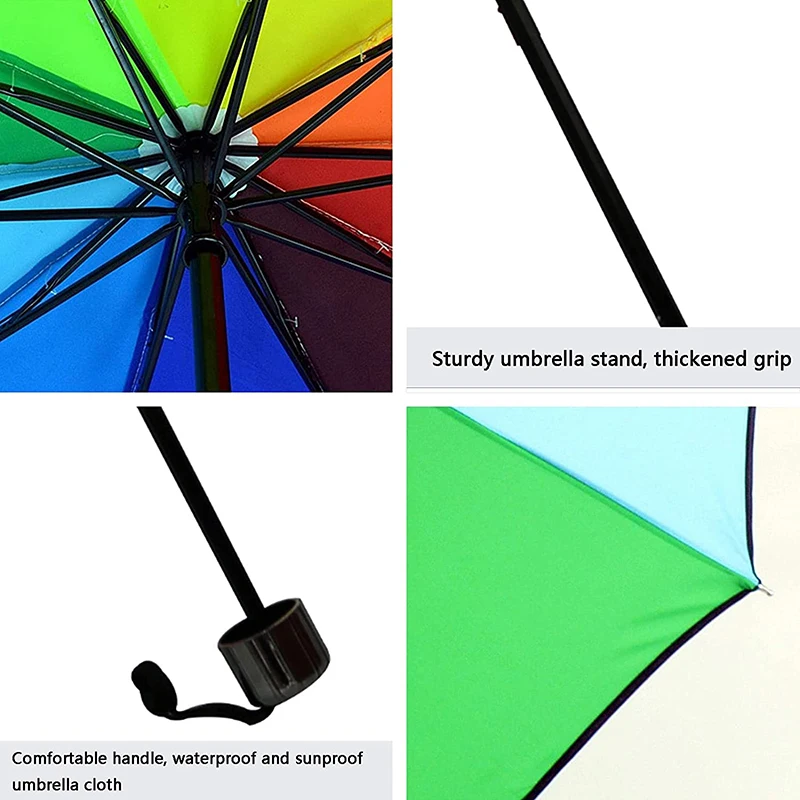 Wind Resistant Umbrella Folding Umbrella Manual Umbrella Windproof Umbrella Windproof Foldable Umbrella Women Men Manual Rainbow Three Folding Umbrella Adults Children Strong Resistant