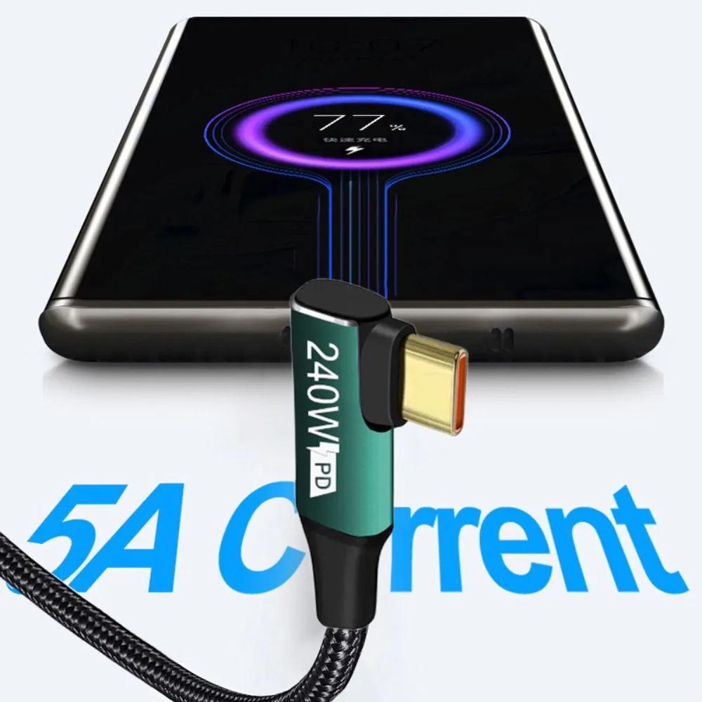 240w PD 충전 라인 90도 각도 남성-남성 USB 유형 C USB C 케이블 데이터 와이어 충전 케이블 데이터 코드