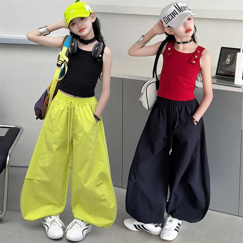 Abbigliamento per bambini da 5 a 14 anni Set di abbigliamento per adolescenti Gilet, top e pantaloni sportivi 2 pezzi Abbigliamento streetwear coreano per ragazze - immagine 2