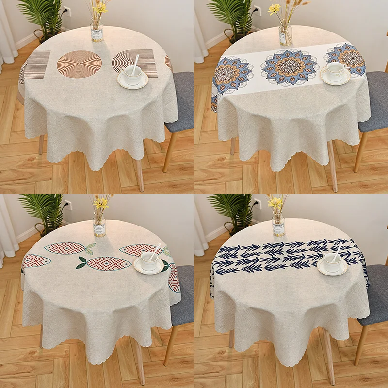 

Small round table tablecloth, waterproof, oil resistant, and washable tablecloth, tea table tablecloth, fabric art