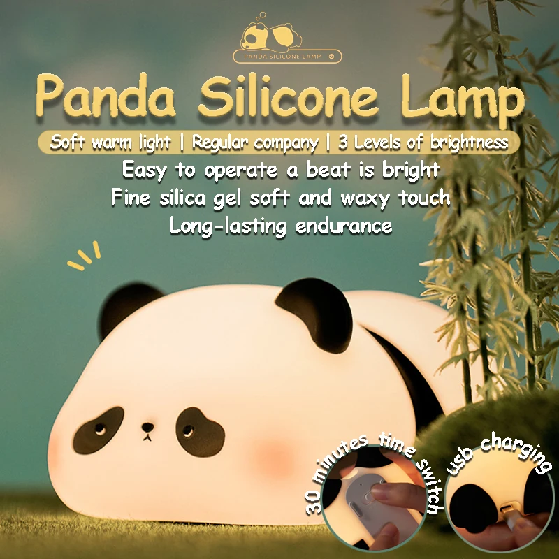 Touch Sensor Night Lights Cute Panda Silicone Lamp LED Rechargeable Dimming Lamp Bedside Decor Kids Night Light Birthday Gift moon lamp home led night light desk decor bedroom sleep night lights kids gift christmas decorative lights creative lamp