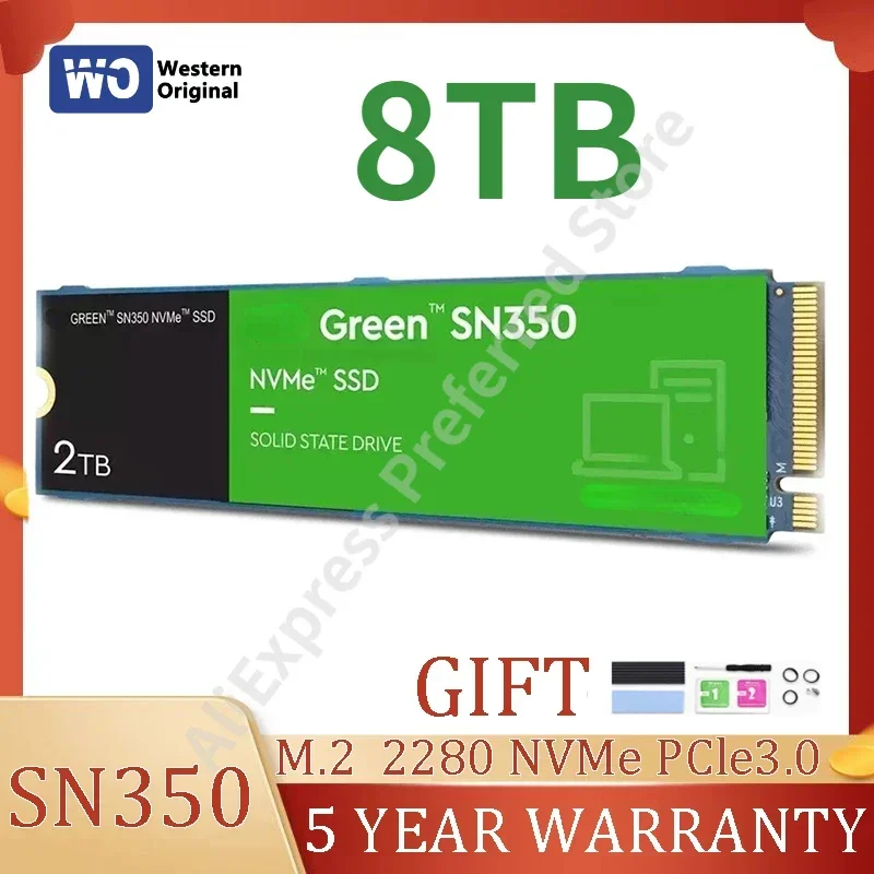 

Western Original Green SN350 NVMe M2 PS5 SSD PCIe 3.0 240GB 480GB 1T 2T M.2 2280 Internal Solid State Drive For Desktop Laptop