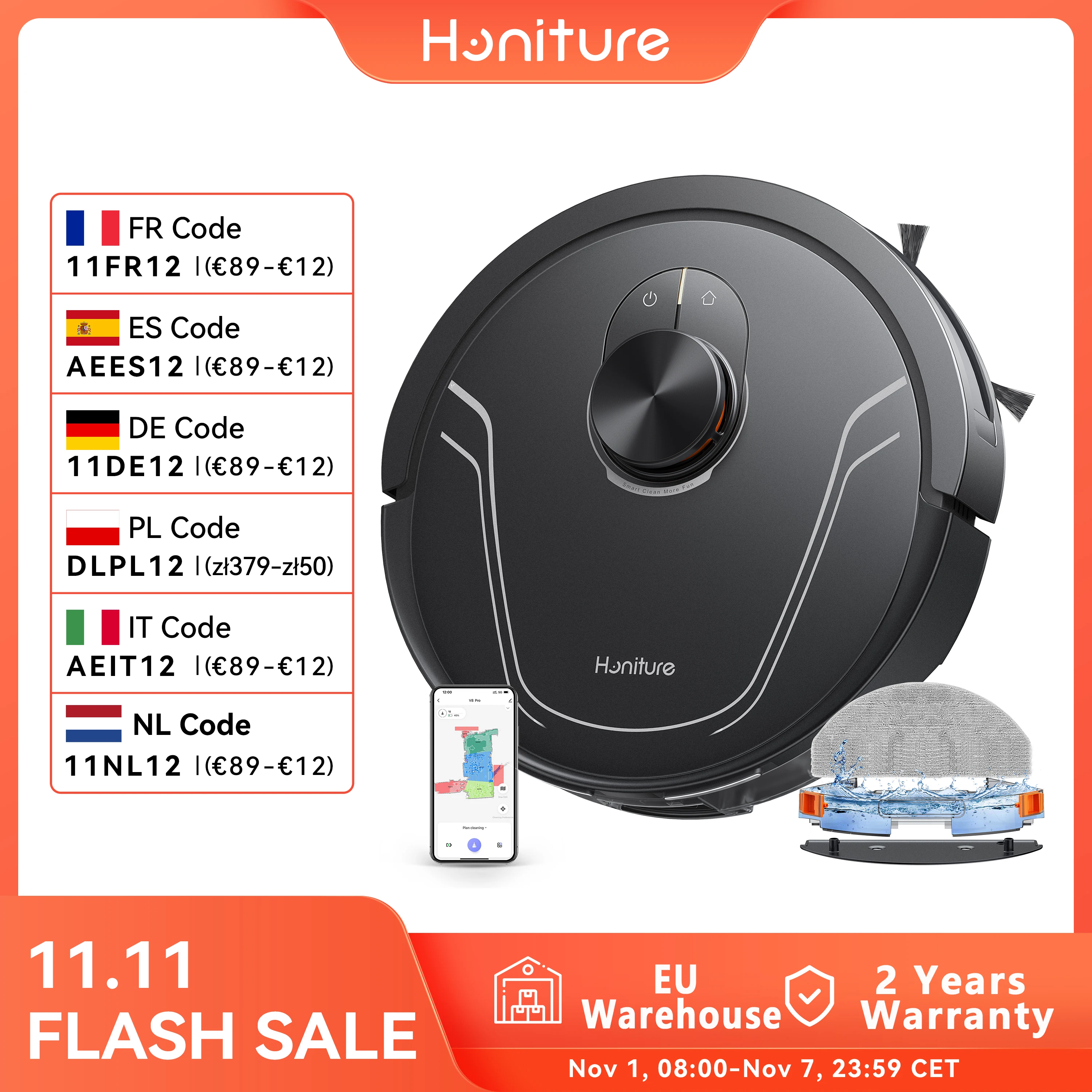 Honiture Robot Odkurzacz i Mop z EU za $120.38 / ~502zł