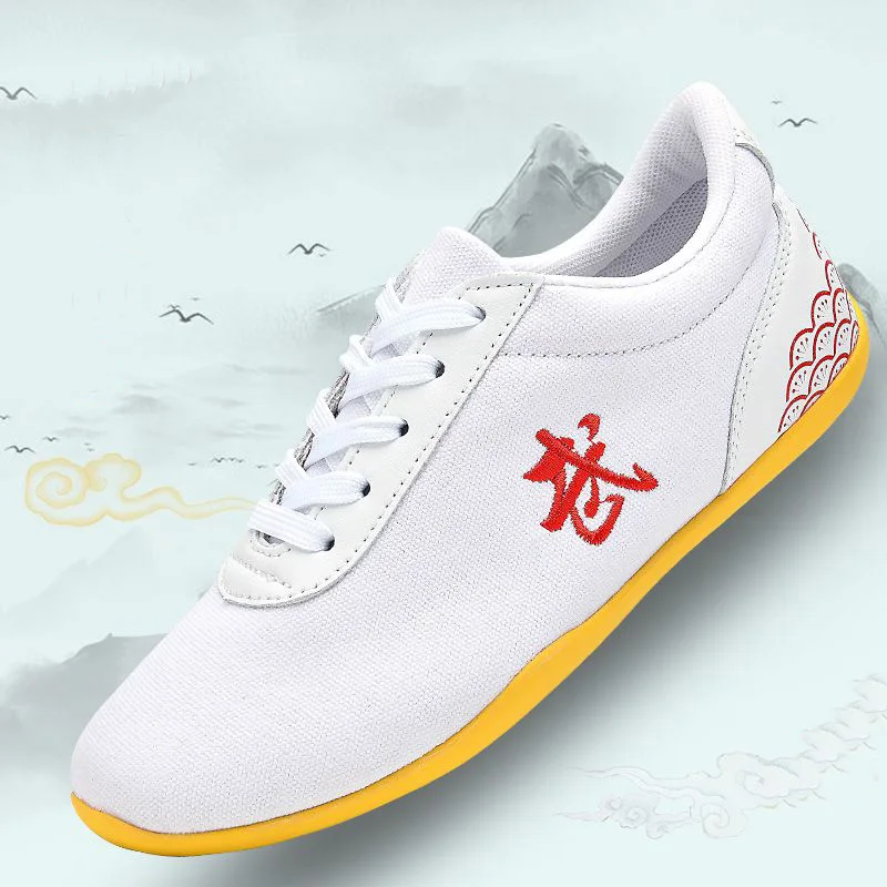 Men Women Sport Martial Arts Kung Fu Shoes Lace Up Children Canvas Tai Chi Sneakers White Black Ladies Wushu Sneakers Rubber martial arts shoes