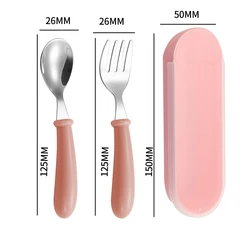 Children's Stainless Steel Cartoon Tableware Set - Toddler Feeding Spoon & Fork (Pink)